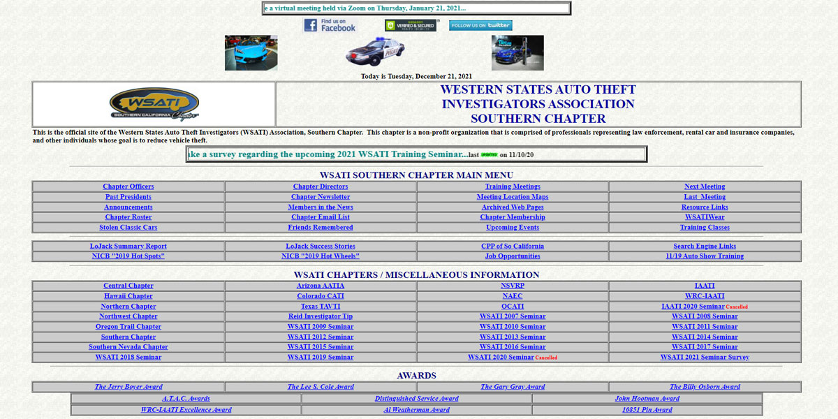 Classic Western States Auto Theft Investigators (WSATI) Website
